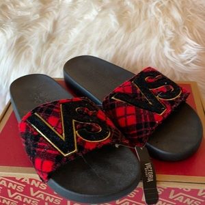 Victoria Secret Sport plaid velvet slides/slippers